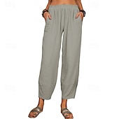 economico Pantaloni in lino e cotone semplici-Per donna Pantaloni in cotone e lino Pantaloni Eleganti Streetwear Casual Lunghezza intera Naturale Semplice Tasca Elastico in vita Comodo Confortevole Uscire Weekend Vinaccia Grigio Nero Bianco
