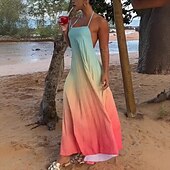 billiga Konst &amp; Design Klänningar-Dam Långklänning Maxiklänning Slipklänning Mode Modern Utomhus Helgdag Utekväll Normal Färggradient Ärmlös Smala axelband Orange Sommar