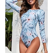 abordables Lycra de surf-Maillot de bain rashguard femme protection solaire UV UPF50+ respirant manches longues maillot de bain maillot de bain 2 pièces natation surf plage sports nautiques floral printemps été automne