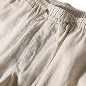 cheap Classic-Men&#039;s Linen Pants Trousers Summer Pants Beach Pants Pocket Drawstring Elastic Waist Plain Comfort Breathable Vacation Daily Holiday Hawaiian Boho Navy Blue Beige