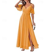 abordables Robe de cocktail-Femmes Robe Longue Maxi Robe Robe de Bal Robe de Soirée Robe de Cocktail Mode Soirée Occasion Spéciale Date Coupe régulière Uni Manche Courte Col en V Jaune Vert Claire Bleu Vert Été