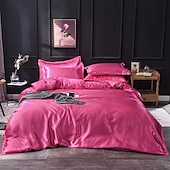 cheap Sheets &amp; Pillowcase-Pure Color Washed Silk Ice Silk Satin Simulated Silk Four-piece Set Summer Home Textile Bedding