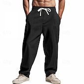 economico Classico-Per uomo Pantaloni di Lino Pantaloni Pantaloni Estivi Pantaloni da Spiaggia Tasca Coulisse Elastico in vita Semplice Comodità Traspirante Vacanza Quotidiano Ferie Hawaiano Boho Nero Bianco