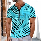 cheap Geometrical-Men&#039;s Geometric Pattern T Shirt Henley Shirt Short Sleeve Sports Fashion Designer Outdoor Street Casual Summer Blue Orange Henley Henley T-Shirt
