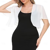 baratos Estolas de Casamento-Capa Elegante para Mulheres Proteção Solar Manga Curta Chiffon Indicada para Casamento Com Cor Pura Para Verão