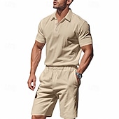cheap Men&#039;s Classic Polo-Men&#039;s Golf Shirt Golf Polos Shirts Work Casual Lapel Short Sleeve Basic Modern Plain Buttons 2 Piece Summer Regular Fit Apricot Black White Navy Blue Light Grey Army Green Golf Shirt