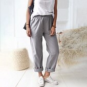 economico Pantaloni in lino e cotone semplici-Per donna Pantaloni in cotone e lino Pantaloni Eleganti Casual Lunghezza intera Naturale Semplice Tasca Elastico in vita All&#039;aperto Confortevole Streetwear Uscire Magenta azzurro cielo Grigio Nero