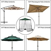 זול זרקורי לד-7.5*10ft מנורות רשת מטריות לשמשיות חיצוניות מטריית פטיו רשת נגד יתושים עם נורות רצועת לד חבל מתכוונן מתאים לשמשיות שולחן חיצוניות באורך 9ft (שחור)