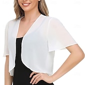 baratos Estolas de Casamento-Capa Elegante para Mulheres Proteção Solar Manga Curta Chiffon Indicada para Casamento Com Cor Pura Para Verão