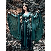 levne Šaty-Středověké Renesanční Šaty Plesové šaty Čerodějnice Viking Keltský rytíř Maškarní kostým Dámské Keltské Královský Valpuržina noc předvečer Všech svatých Karneval Plesová maškaráda Výkon LARP Ren Faire