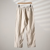 cheap Classic-Men&#039;s Linen Pants Trousers Summer Pants Beach Pants Pocket Drawstring Elastic Waist Plain Comfort Breathable Vacation Daily Holiday Hawaiian Boho Navy Blue Beige