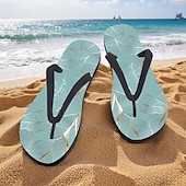 cheap Vacation Sandals-Men’s Blue Leaf Printed Flip Flops – Tropical &amp; Stylish Style for Beach Vacations, Island Hopping &amp; Beachside Dinners