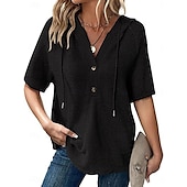 economico Top Semplici da Donna-Per donna Blusa Semplice Essenziale Moderno Manica Corta Scollo a V Top Regolari Quotidiano Bottoni Nero Bianco Rosa Rosso Blu marino Estate