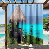 Χαμηλού Κόστους Αδιάβροχες κουρτίνες-Αδιάβροχη Εξωτερική Κουρτίνα Ιδιωτικότητα Κουρτίνες Πατιό Ολισθηρές Κουρτίνες Πέργκολας Γαζωμένες 3D Τοπίο Διακοπών Στην Θάλασσα Για Κιόσκι Μπαλκόνι Βεράντα Γιορτή 1 Πάνελ