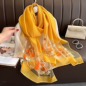 abordables Manches &amp; Écharpe-Printemps et automne nouveau clou perle simulation foulard en soie élégant et polyvalent pour les femmes brodé fleur de pommier longue écharpe été crème solaire écharpe