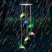 cheap Landscape Lights-Solar Wind Chimes Color Changing Outdoor Solar Hummingbird Lights Waterproof LED Wind Chimes Solar Powered Lights for Home Garden Patio Window Decoration