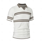billige Herrepolo med trykk-Herre Polo Strikk polo Virksomhet Avslappet V-hals Kortermet Formelt Fargeblokk Original Sommer Alle årstider Svart Hvit Militærgrønn Beige Polo
