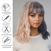 voordelige Synthetische trendy pruiken-Synthetische pruiken Golvend Springerige krullen Asymmetrisch kapsel Strakke pony Machinegemaakt Pruik 40.6 cm A1 Synthetisch haar Dames Elastisch Comfortabel Kleurgradatie Meerkleurig