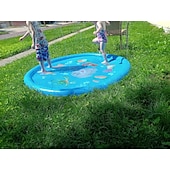 abordables Jouets de Plage et de Plein Air-Tapis de jeu d&#039;eau d&#039;extérieur de 39 pouces, motif de vie marine multicolore, tapis anti-éclaboussures en PVC durable avec arroseur, antidérapant bleu &amp;gonflable idéal pour les jouets aquatiques