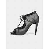 abordables Chaussures de danses latines-Escarpins de danse latine à lacets en maille noire pour femmes avec bout ouvert – chaussures de salsa à talons aiguilles respirantes pour la performance, la fête et l&#039;entraînement