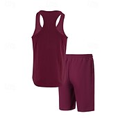 abordables Conjuntos de camisetas de hombre-Hombre Tanque Chaleco Trajes de camiseta Trajes de 2 piezas Sin Mangas Cuello Barco Verano Plano Moda Casual 2 Piezas Vacaciones Ropa Cotidiana Noche Blanco Vino Verde Oscuro Camiseta superior para