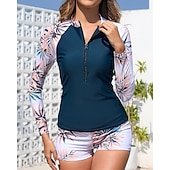 preiswerte Hautausschlagswächter-Damen Rash Guard Badeanzug UV-Sonnenschutz UPF50+ Leicht Langarm Spandex Bademode Badeanzug Frontreißverschluss Schwimmen Surfen Strand Wassersport Blumenmuster Sommer Frühling Herbst