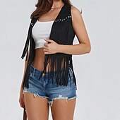 cheap Boho Tops-Women&#039;s Blouse Plain Active Modern Sleeveless V Neck Regular Tops Daily Holiday Fringe Black White Yellow Army Green Red Summer