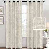 cheap Curtains &amp; Drapes-Linen Curtains Linen Looking Curtains for Living Room Burlap Linen Textured Light Filtering Nickel Grommet Curtains Bedroom Curtains 2 Panel Sets Privacy Added