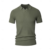 preiswerte Klassisches Poloshirt für Herren-Herren Polo Strick-Polopullover Geschäft Lässig V Ausschnitt Kurzarm Formell Linien / Wellen Neuheit Sommer Ganzjahres Schwarz Weiß Armeegrün Beige Kaffee Polo