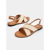 abordables Sandales de Vacances-Sandales plates à brides croisées tissées pour femmes – sandales bohèmes décontractées pour les promenades estivales et les rendez-vous romantiques en journée