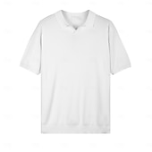preiswerte Klassisches Poloshirt für Herren-Herren Polo Strick-Polopullover Geschäft Lässig V Ausschnitt Kurzarm Formell Linien / Wellen Neuheit Sommer Ganzjahres Schwarz Weiß Armeegrün Beige Kaffee Polo