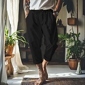 cheap Home-Men&#039;s Linen Pants Trousers Summer Pants Baggy Pants Beach Pants Front Pocket Pleats Straight Leg Plain Comfort Breathable Full Length Outdoor Vacation Party Vacation Fashion Loose Fit Black White