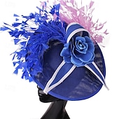 voordelige Bruiloft Zendspoel-Helm Veren Sinamay Bruiloft Avond Feest Elegant Bruiloft Met Veer Bloem Helm Hoofddeksels