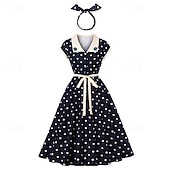 cheap Dresses-Polka Dots Retro Vintage 1950s Dress Swing Dress Polka dots Women&#039;s Carnival Masquerade Daily Wear Bachelorette Party Adults&#039; Dress Headband