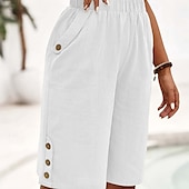 cheap Cotton Linen Shorts-Women&#039;s Cotton Linen Shorts Shorts Crop Streetwear Casual Knee Length Natural Plain Pocket Elastic Waist Outdoor Comfortable Outdoor Going out Light Sky Blue Black White Dark navy Summer Regular Fit