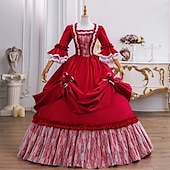 billiga Klänningar-Vintage Rokoko Renässans Maxi Klänningar Vanligt Juliet ärm Prinsessa Brud Plisserad Med volanger Prinsessa Rund hals Dam Halloween Karnival Maskerad Prestanda Fest Halloween Vuxen Alla årstider
