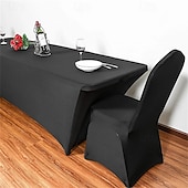 abordables Décoration extérieure-Housse de table en élasthanne pour table de 1,80 m, nappe extensible universelle ajustée pour fêtes, banquets, mariages et événements - noire