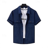 preiswerte Freizeithemden für Herren-Herren Hemd Sommerhemd Freizeithemd Strandhemd Cordhemd Knopfhemd Schwarz Wein Blau Grau Kurzarm Einfach Revers Urlaub Hawaiianisch Fronttasche Bekleidung Polyester Mode Lässig Bequem