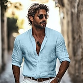 economico Strada-Per uomo Camicia Camicia con colletto alla coreana Camicia Estiva Abbigliamento da spiaggia Camicia casual Camicia con Bottoni Semplice Vacanza Abbigliamento quotidiano Nero Bianco Azzurro cielo Verde