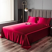 abordables Parures de draps-Drap en soie glacée Pièce unique Drap de satin Drap de soie cool Housse de coussin Ensemble de trois pièces