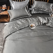 cheap Sheets &amp; Pillowcase-Pure Color Washed Silk Ice Silk Satin Simulated Silk Four-piece Set Summer Home Textile Bedding