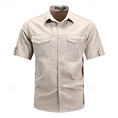 voordelige Werkhemden voor heren-Voor heren Overhemd Zomer overhemd Normaal shirt Overhemd met knopen Cargoshirt Diep Blauw khaki Leger Groen Beige Grijs Korte mouw Effen Overhemdkraag Vakantie Hawaii Zak Kleding 100% katoen Modieus