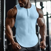 ieftine Tricouri de Sală-Bărbați Maiou cu vafe Cămașă Henley Vest Top Sub Cămașă Fără manșon Henley Vară Simplu Modă Designer Muşchi Nasturi În aer liber Ieșire Sală de Fitness Negru Alb Albastru Deschis Top tricou pentru