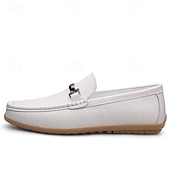 cheap Men&#039;s Slip-ons &amp; Loafers-Men&#039;s White Loafers with Silver Accents, Lightweight Casual Shoes, Ideal for Everyday Wear and Vacation Getaways