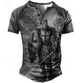 abordables Religioso-Hombre Graphic Bloque de color Soldier Camiseta Henley Shirt Tee Manga Corta Impresión 3D Design Básico Clásico Exterior Diario Deportes Verano Azul Piscina Marrón Verde Trébol Gris Henley Camiseta