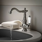 economico Classici-miscelatore monocomando per lavabo da bagno in ottone, rubinetti monocomando per lavabo a ponte rubinetto in ceramica, rubinetti monoforo per tubo flessibile freddo e caldo