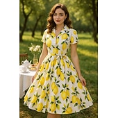 olcso Ruhák-retro vintage 1950-es évek vakációs ruha flare ruha női jelmez vintage cosplay alkalmi mindennapi rövid ujjú ruha maskara