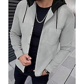 preiswerte Herrenjacken &amp; Herrenmäntel-Herren Leichte Jacke Sommerjacke Hemdjacke übergangsjacke Urlaub Täglich Warm Tasche Frühling &amp; Herbst Farbblock Mode Klassisch Mit Kapuze Regulär Schwarz Weiß Königliches Blau Khaki Grau Jacken