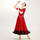 cheap Standard  Ballroom-Women's Ballroom Dance Competition Dress Modern Waltz Tango Standard Dress Short Sleeve Performance Costumes