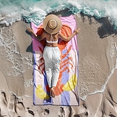 economico set di asciugamani da spiaggia-telo mare stampato, telo mare leggero e anti-sabbia ad asciugatura rapida, ideale per viaggi, piscina e uso all&#039;aperto
